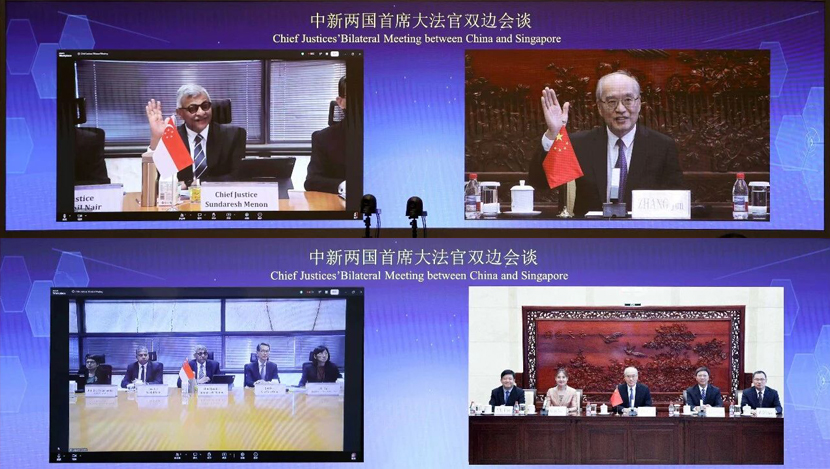 张军与新加坡最高法院首席大法官梅达顺举行视频会谈